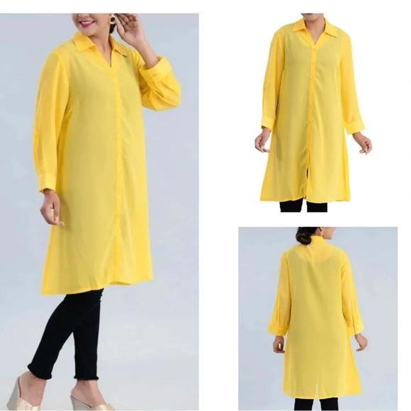 Tamsy Womens Blue Cover Up Shirt Dress Large Beachwear Button Up Billowy Sheer - Picture 4 of 17